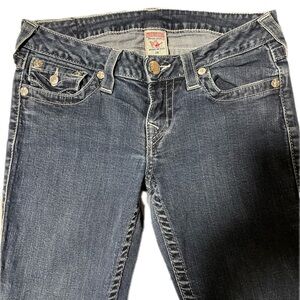 VTG True Religion Skinny Jeans Jewel Accents Sz 29 X 30 Thick Stitch